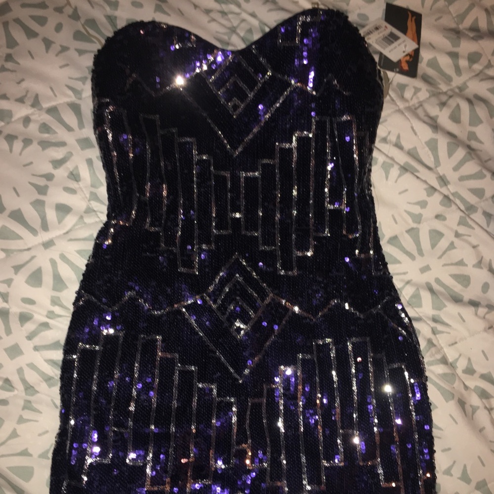 Sequence blue dress with zipper